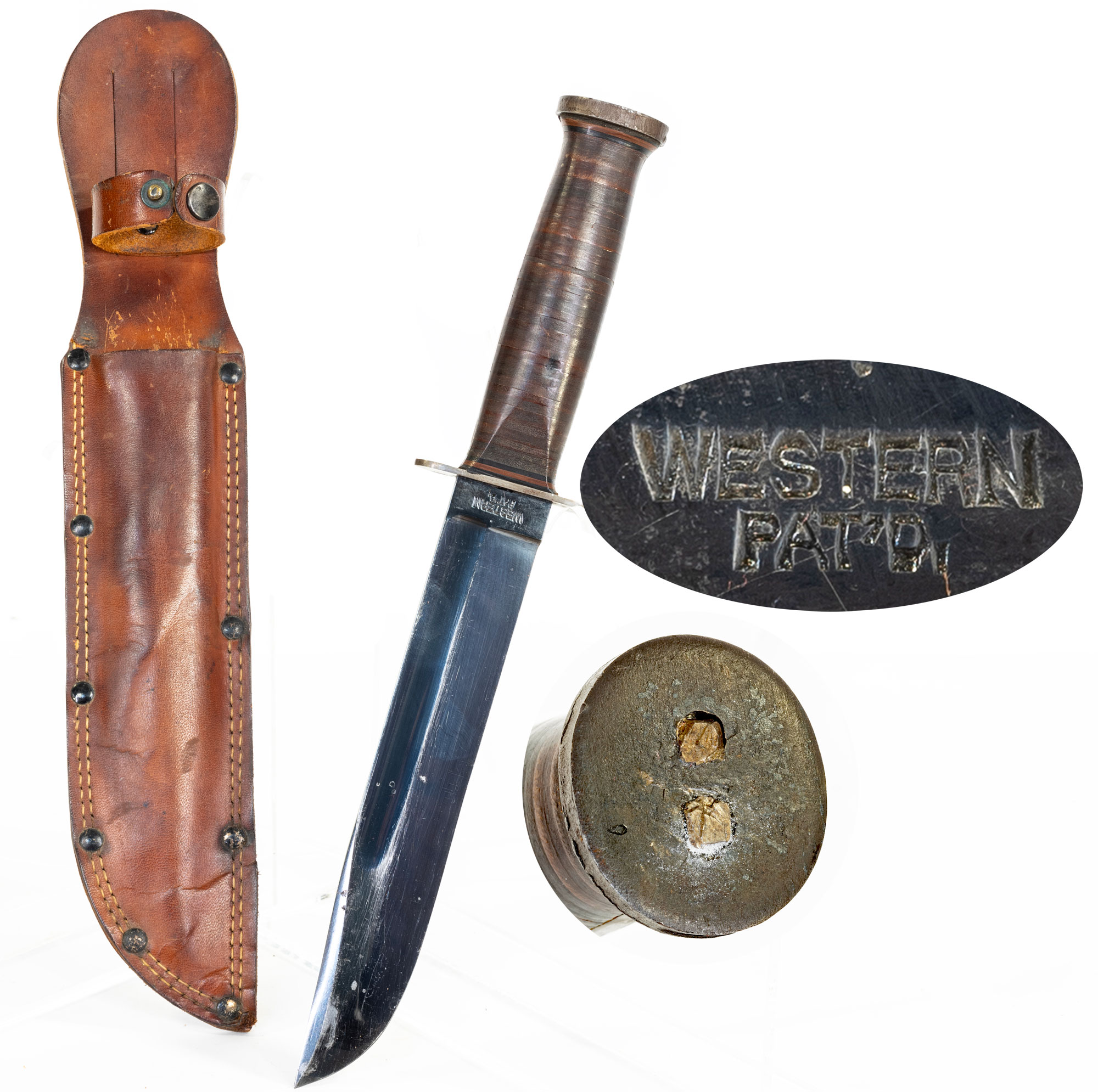 Image of Near Excellent Blued Western 8-Inch G46 World War II Fighting Knife & Scabbard